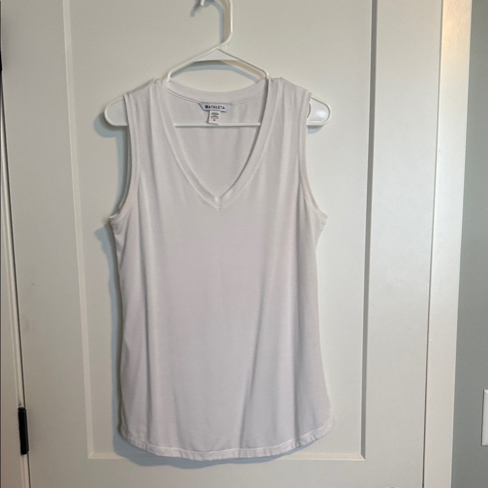 Athleta White V-Neck Tank Top size medium
